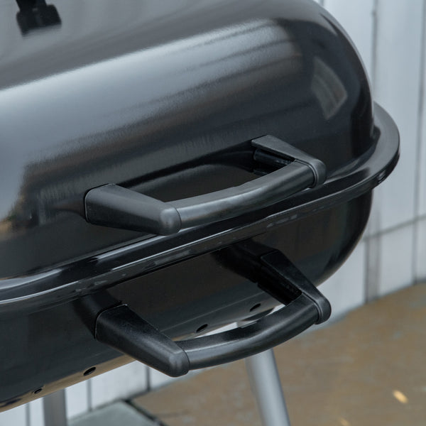 Barbecue à charbon BBQ avec 2 roues, ustensiles, couvercle et étagère dim. 56L x 62l x 82H cm - métal émaillé noir