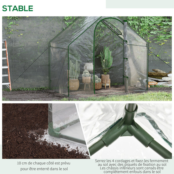 Serre de jardin PVC, serre de balcon, bâche renforcée, châssis en acier, porte zippée enroulable, pour légumes plantes, intérieur et extérieur, 180 x 100 x 168 cm, transparent vert