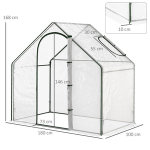 Serre de jardin PVC, serre de balcon, bâche renforcée, châssis en acier, porte zippée enroulable, pour légumes plantes, intérieur et extérieur, 180 x 100 x 168 cm, transparent vert