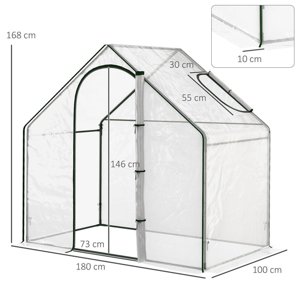 Serre de jardin PVC, serre de balcon, bâche renforcée, châssis en acier, porte zippée enroulable, pour légumes plantes, intérieur et extérieur, 180 x 100 x 168 cm, transparent vert