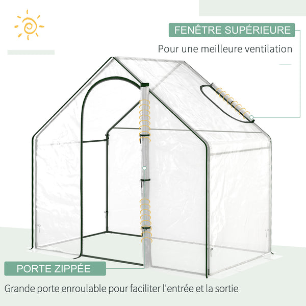 Serre de jardin PVC, serre de balcon, bâche renforcée, châssis en acier, porte zippée enroulable, pour légumes plantes, intérieur et extérieur, 180 x 100 x 168 cm, transparent vert