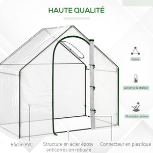 Serre de jardin PVC, serre de balcon, bâche renforcée, châssis en acier, porte zippée enroulable, pour légumes plantes, intérieur et extérieur, 180 x 100 x 168 cm, transparent vert