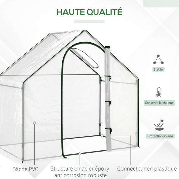 Serre de jardin PVC, serre de balcon, bâche renforcée, châssis en acier, porte zippée enroulable, pour légumes plantes, intérieur et extérieur, 180 x 100 x 168 cm, transparent vert