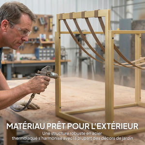 Salon de jardin extérieur 4 pièces avec coussins ultra-épais 15cm - ensemble mobilier de jardin et salon bas pour terrasse - canapé 2 places avec table basse et 2 fauteuils, cadre acier kaki