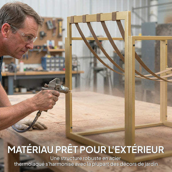 Salon de jardin extérieur 4 pièces avec coussins ultra-épais 15cm - ensemble mobilier de jardin et salon bas pour terrasse - canapé 2 places avec table basse et 2 fauteuils, cadre acier kaki