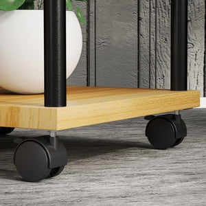 Support à plantes à 5 niveaux pour intérieur et extérieur, étagère plante avec 4 roues, porte plantes en acier et bois pour jardin, terrasse, balcon, salon, bois naturel
