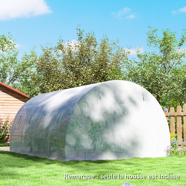 Bâche de Rechange Serre Tunnel 12 m², bâche 4 x 3 x 2 m PE Anti-UV imperméable 8 fenêtres + Porte Enroulable zippée Blanc