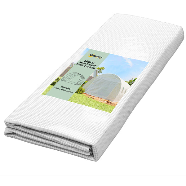 Bâche de Rechange Serre Tunnel 12 m², bâche 4 x 3 x 2 m PE Anti-UV imperméable 8 fenêtres + Porte Enroulable zippée Blanc