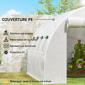 Bâche de Rechange Serre Tunnel 12 m², bâche 4 x 3 x 2 m PE Anti-UV imperméable 8 fenêtres + Porte Enroulable zippée Blanc