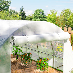 Bâche de Rechange Serre Tunnel 12 m², bâche 4 x 3 x 2 m PE Anti-UV imperméable 8 fenêtres + Porte Enroulable zippée Blanc