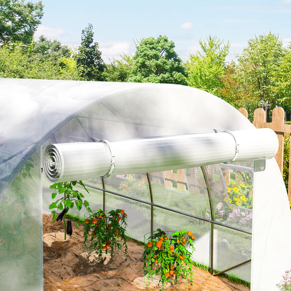 Bâche de Rechange Serre Tunnel 12 m², bâche 4 x 3 x 2 m PE Anti-UV imperméable 8 fenêtres + Porte Enroulable zippée Blanc