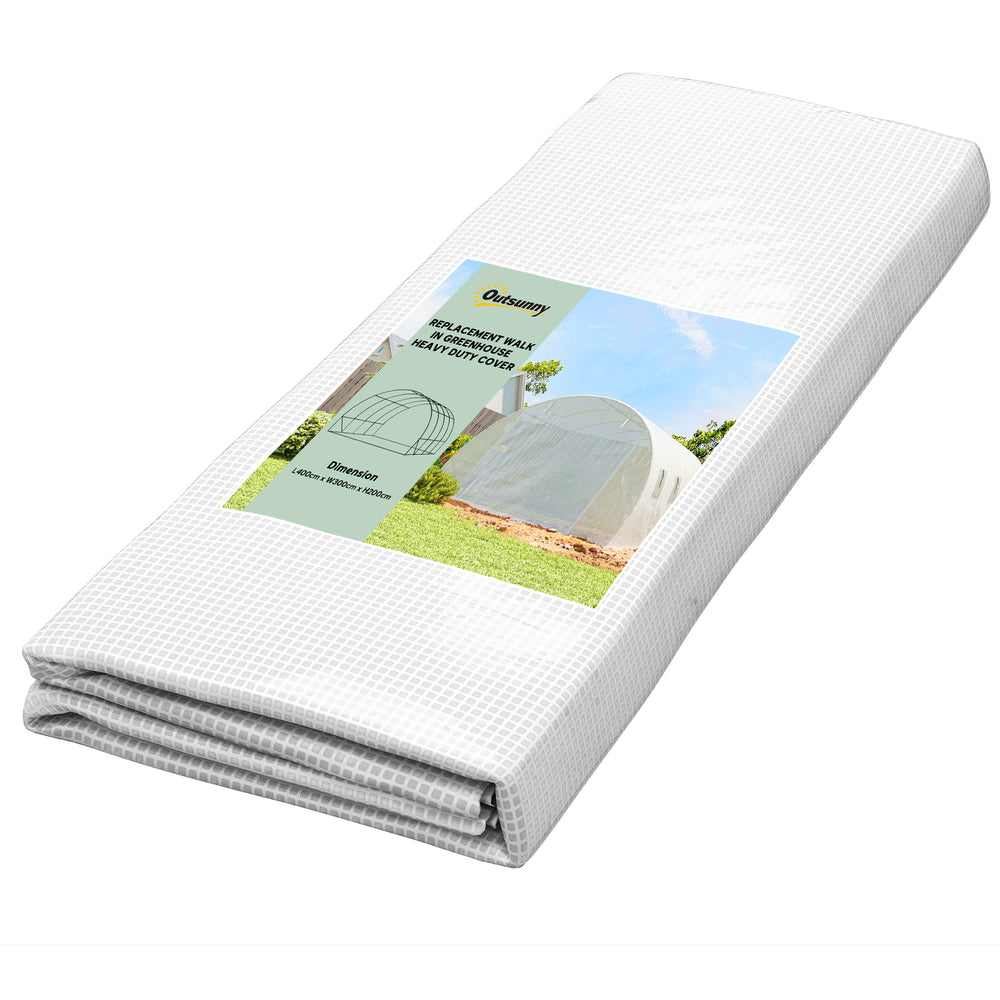 Bâche de Rechange Serre Tunnel 12 m², bâche 4 x 3 x 2 m PE Anti-UV imperméable 8 fenêtres + Porte Enroulable zippée Blanc