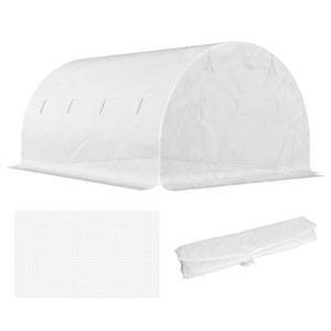 Bâche de Rechange Serre Tunnel 12 m², bâche 4 x 3 x 2 m PE Anti-UV imperméable 8 fenêtres + Porte Enroulable zippée Blanc