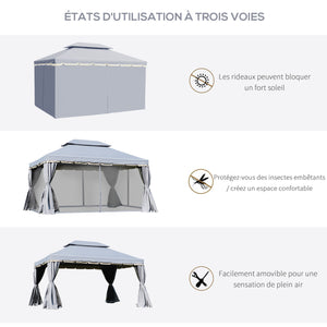Tonnelle de jardin extérieur 4 x 3 m barnum double toit tente de réception avec parois et moustiquaires gris
