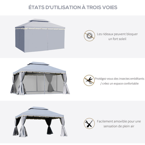 Tonnelle de jardin extérieur 4 x 3 m barnum double toit tente de réception avec parois et moustiquaires gris