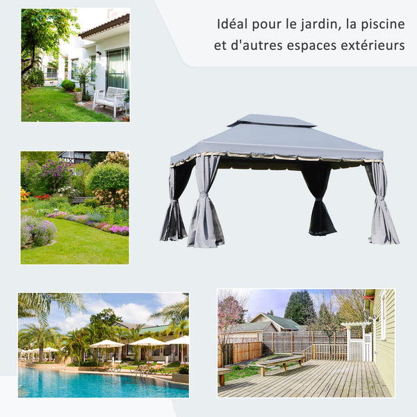 Tonnelle de jardin extérieur 4 x 3 m barnum double toit tente de réception avec parois et moustiquaires gris