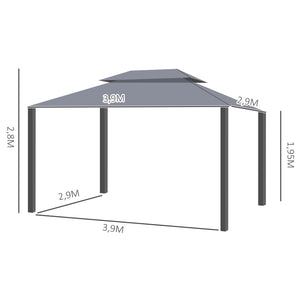 Tonnelle de jardin extérieur 4 x 3 m barnum double toit tente de réception avec parois et moustiquaires gris