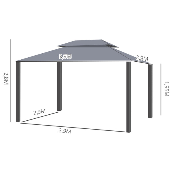 Tonnelle de jardin extérieur 4 x 3 m barnum double toit tente de réception avec parois et moustiquaires gris