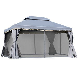 Tonnelle de jardin extérieur 4 x 3 m barnum double toit tente de réception avec parois et moustiquaires gris