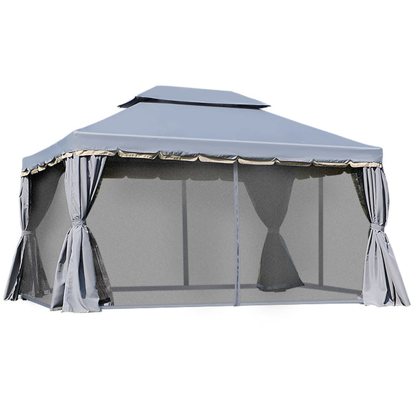 Tonnelle de jardin extérieur 4 x 3 m barnum double toit tente de réception avec parois et moustiquaires gris