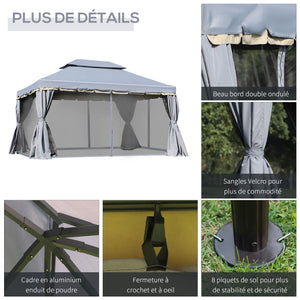 Tonnelle de jardin extérieur 4 x 3 m barnum double toit tente de réception avec parois et moustiquaires gris