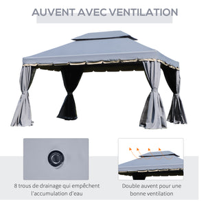 Tonnelle de jardin extérieur 4 x 3 m barnum double toit tente de réception avec parois et moustiquaires gris