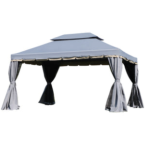 Tonnelle de jardin extérieur 4 x 3 m barnum double toit tente de réception avec parois et moustiquaires gris