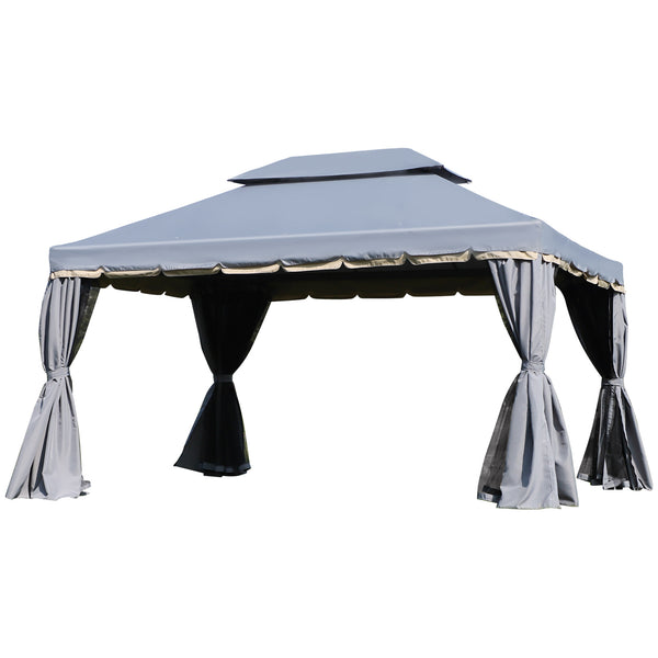 Tonnelle de jardin extérieur 4 x 3 m barnum double toit tente de réception avec parois et moustiquaires gris