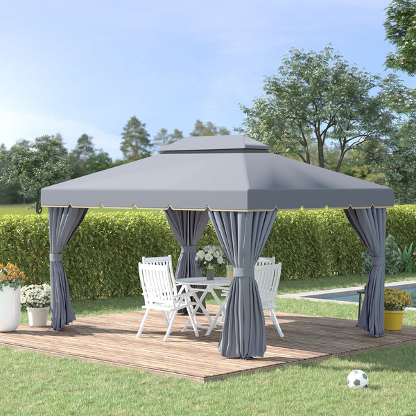 Tonnelle de jardin extérieur 4 x 3 m barnum double toit tente de réception avec parois et moustiquaires gris