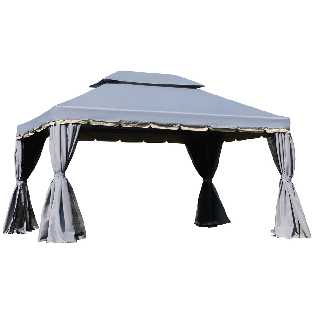 Tonnelle de jardin extérieur 4 x 3 m barnum double toit tente de réception avec parois et moustiquaires gris