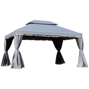 Tonnelle de jardin extérieur 4 x 3 m barnum double toit tente de réception avec parois et moustiquaires gris