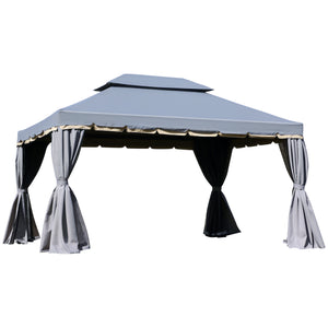 Tonnelle de jardin extérieur 4 x 3 m barnum double toit tente de réception avec parois et moustiquaires gris