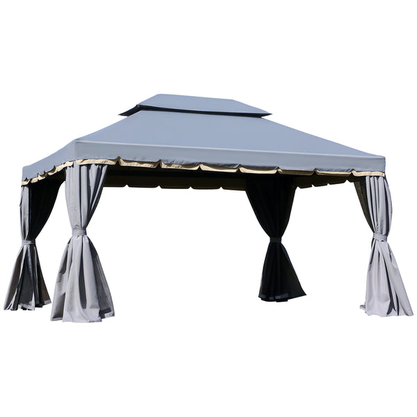 Tonnelle de jardin extérieur 4 x 3 m barnum double toit tente de réception avec parois et moustiquaires gris