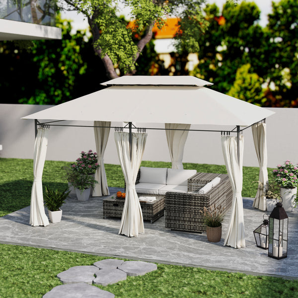 Pavillon 4x3 m, stable et résistant, double toit, 6 côtés, orifices d'évacuation, pavillon de jardin en métal, pour jardin et terrasse, blanc crème