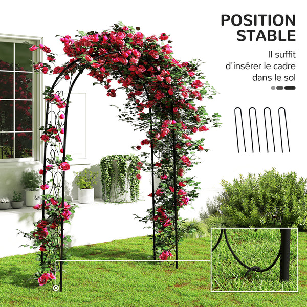 Arche de Jardin Arche à rosiers Style Fer forgé dim. 125L x 37l x 230H cm acier époxy Noir pour plantes grimpantes