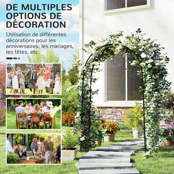Arche de Jardin Arche à rosiers Style Fer forgé dim. 125L x 37l x 230H cm acier époxy Noir pour plantes grimpantes