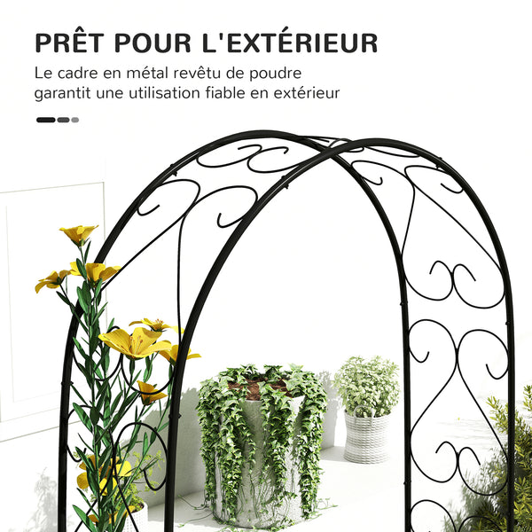 Arche de Jardin Arche à rosiers Style Fer forgé dim. 125L x 37l x 230H cm acier époxy Noir pour plantes grimpantes