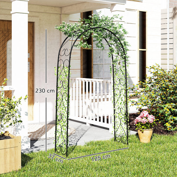 Arche de Jardin Arche à rosiers Style Fer forgé dim. 125L x 37l x 230H cm acier époxy Noir pour plantes grimpantes