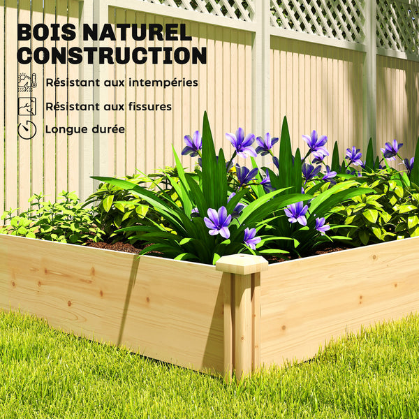 Carré Potager de jardin en Bois massif, Jardinière Surélevé avec séparateur, 235 x 121 x 26 cm, pour Jardin Balcon Terrasse, effet Bois Naturel