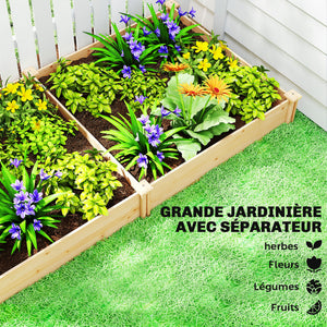 Carré Potager de jardin en Bois massif, Jardinière Surélevé avec séparateur, 235 x 121 x 26 cm, pour Jardin Balcon Terrasse, effet Bois Naturel
