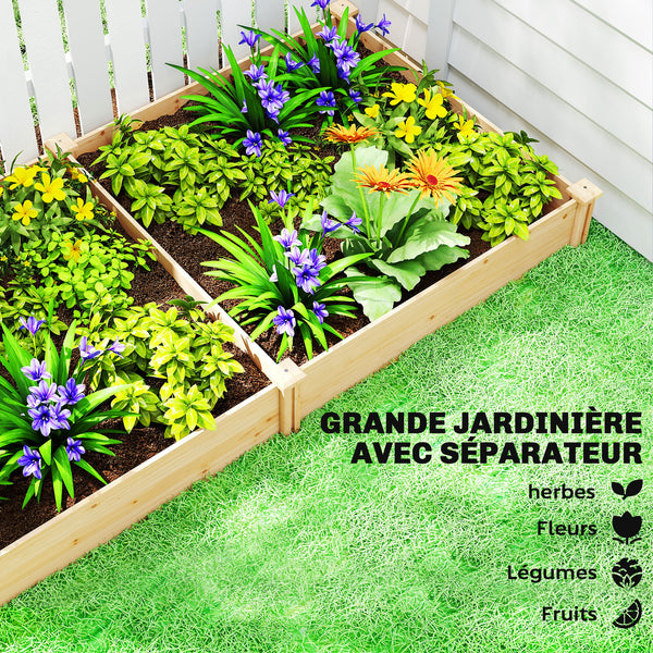 Carré Potager de jardin en Bois massif, Jardinière Surélevé avec séparateur, 235 x 121 x 26 cm, pour Jardin Balcon Terrasse, effet Bois Naturel