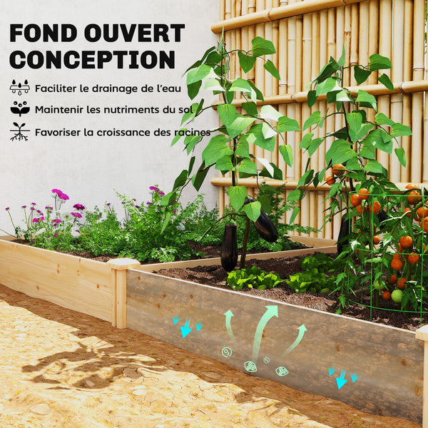 Carré Potager de jardin en Bois massif, Jardinière Surélevé avec séparateur, 235 x 121 x 26 cm, pour Jardin Balcon Terrasse, effet Bois Naturel