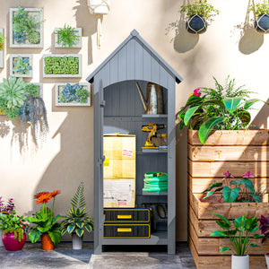 Abri de jardin en bois cabane de jardin exterieur armoire de jardin avec toit bitumé 3 étagères porte avec loquet rangement et stockage extérieurs pour terrasse 77,5 x 54,2 x 179,5 cm gris