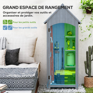 Abri de jardin en bois cabane de jardin exterieur armoire de jardin avec toit bitumé 3 étagères porte avec loquet rangement et stockage extérieurs pour terrasse 77,5 x 54,2 x 179,5 cm gris