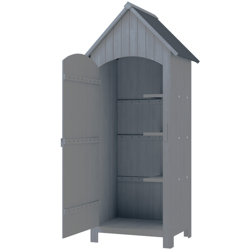 Abri de jardin en bois cabane de jardin exterieur armoire de jardin avec toit bitumé 3 étagères porte avec loquet rangement et stockage extérieurs pour terrasse 77,5 x 54,2 x 179,5 cm gris