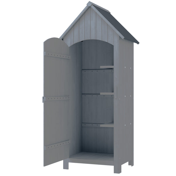 Abri de jardin en bois cabane de jardin exterieur armoire de jardin avec toit bitumé 3 étagères porte avec loquet rangement et stockage extérieurs pour terrasse 77,5 x 54,2 x 179,5 cm gris