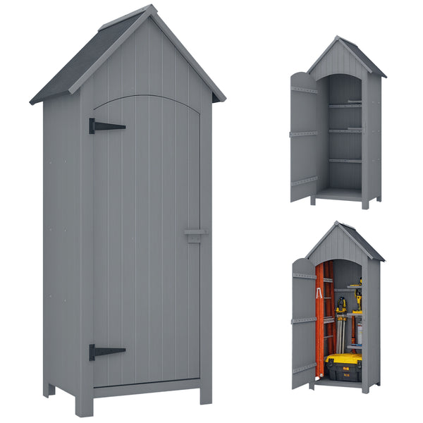 Abri de jardin en bois cabane de jardin exterieur armoire de jardin avec toit bitumé 3 étagères porte avec loquet rangement et stockage extérieurs pour terrasse 77,5 x 54,2 x 179,5 cm gris