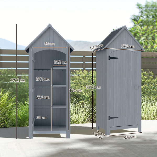 Abri de jardin en bois cabane de jardin exterieur armoire de jardin avec toit bitumé 3 étagères porte avec loquet rangement et stockage extérieurs pour terrasse 77,5 x 54,2 x 179,5 cm gris