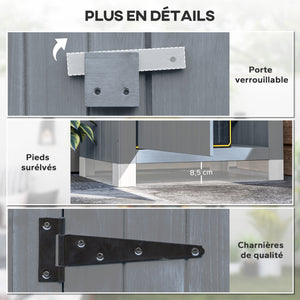 Abri de jardin en bois cabane de jardin exterieur armoire de jardin avec toit bitumé 3 étagères porte avec loquet rangement et stockage extérieurs pour terrasse 77,5 x 54,2 x 179,5 cm gris