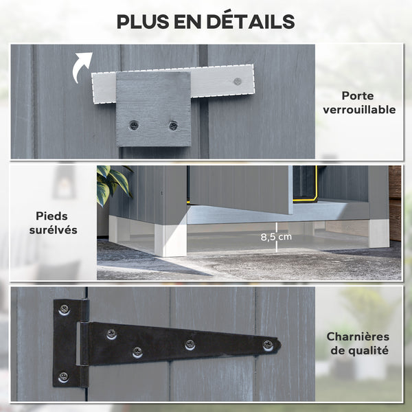 Abri de jardin en bois cabane de jardin exterieur armoire de jardin avec toit bitumé 3 étagères porte avec loquet rangement et stockage extérieurs pour terrasse 77,5 x 54,2 x 179,5 cm gris